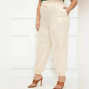 NEW ELOQUII Elements Women's Plus Size Linen Blend Jogger Pants